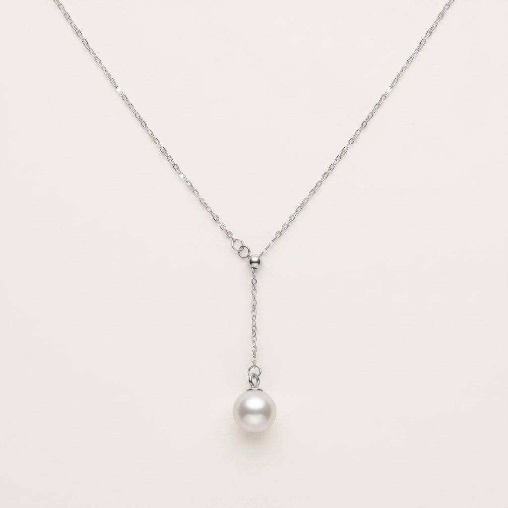 Single Freshwater Pearl Lariat Necklace ・ 925 Sterling Silver ・ Y Drop Pendant ・ Minimalist Pearl Jewellery