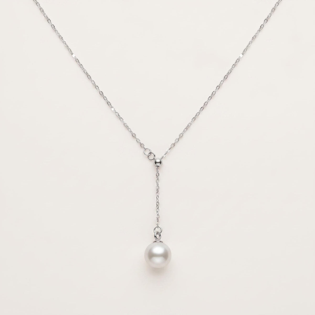 Single Freshwater Pearl Lariat Necklace ・ 925 Sterling Silver ・ Y Drop Pendant ・ Minimalist Pearl Jewellery