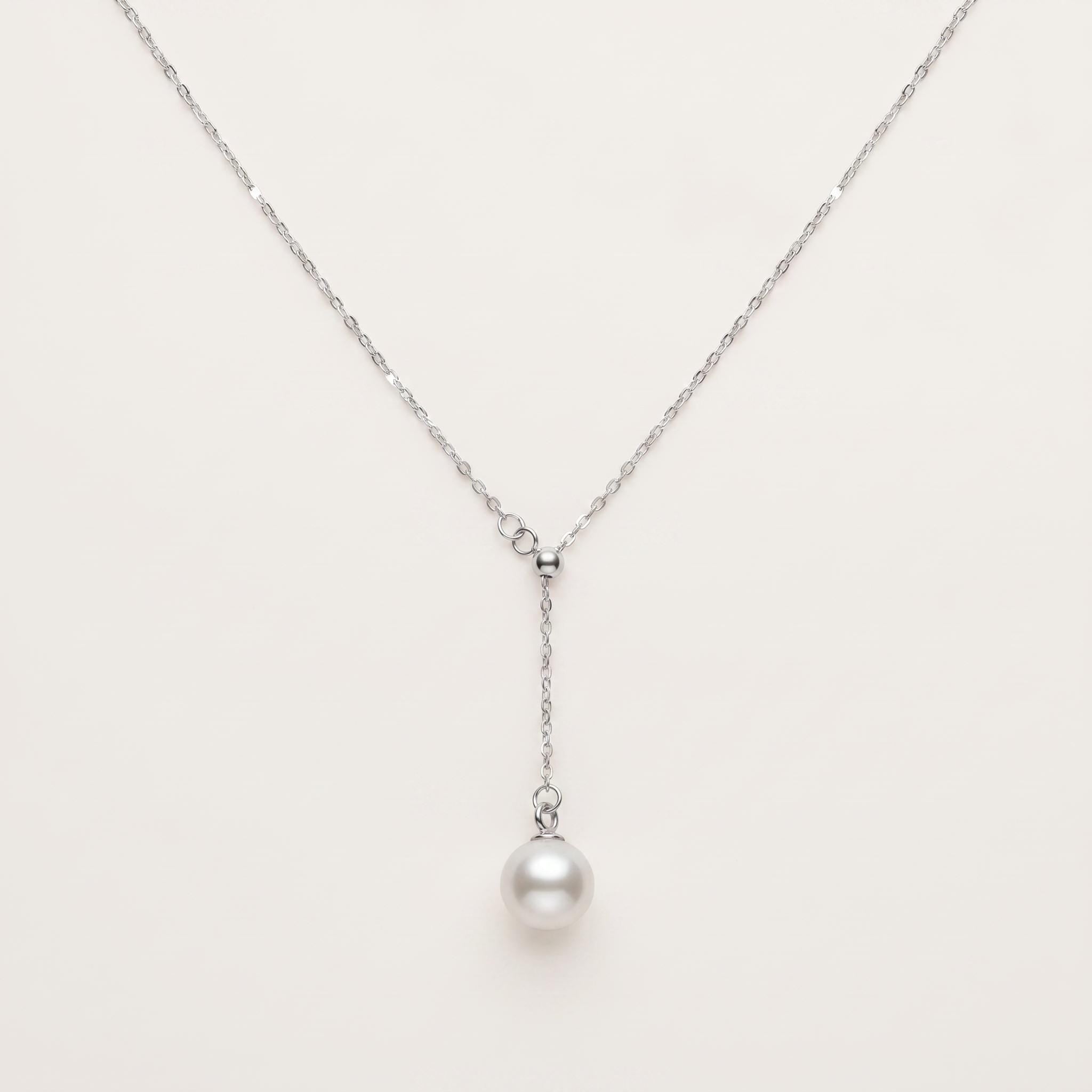 Single Freshwater Pearl Lariat Necklace ・ 925 Sterling Silver ・ Y Drop Pendant ・ Minimalist Pearl Jewellery