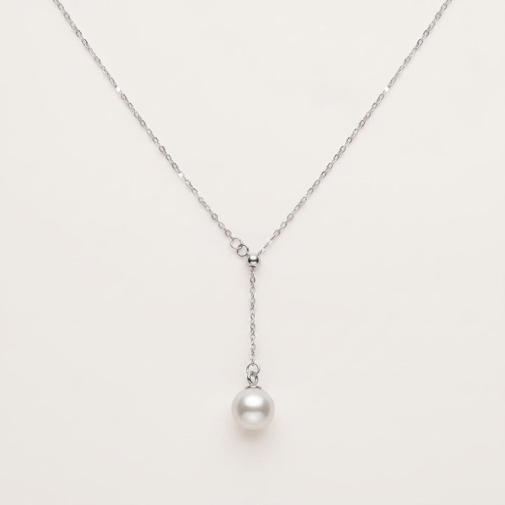 Single Freshwater Pearl Lariat Necklace ・ 925 Sterling Silver ・ Y Drop Pendant ・ Minimalist Pearl Jewellery