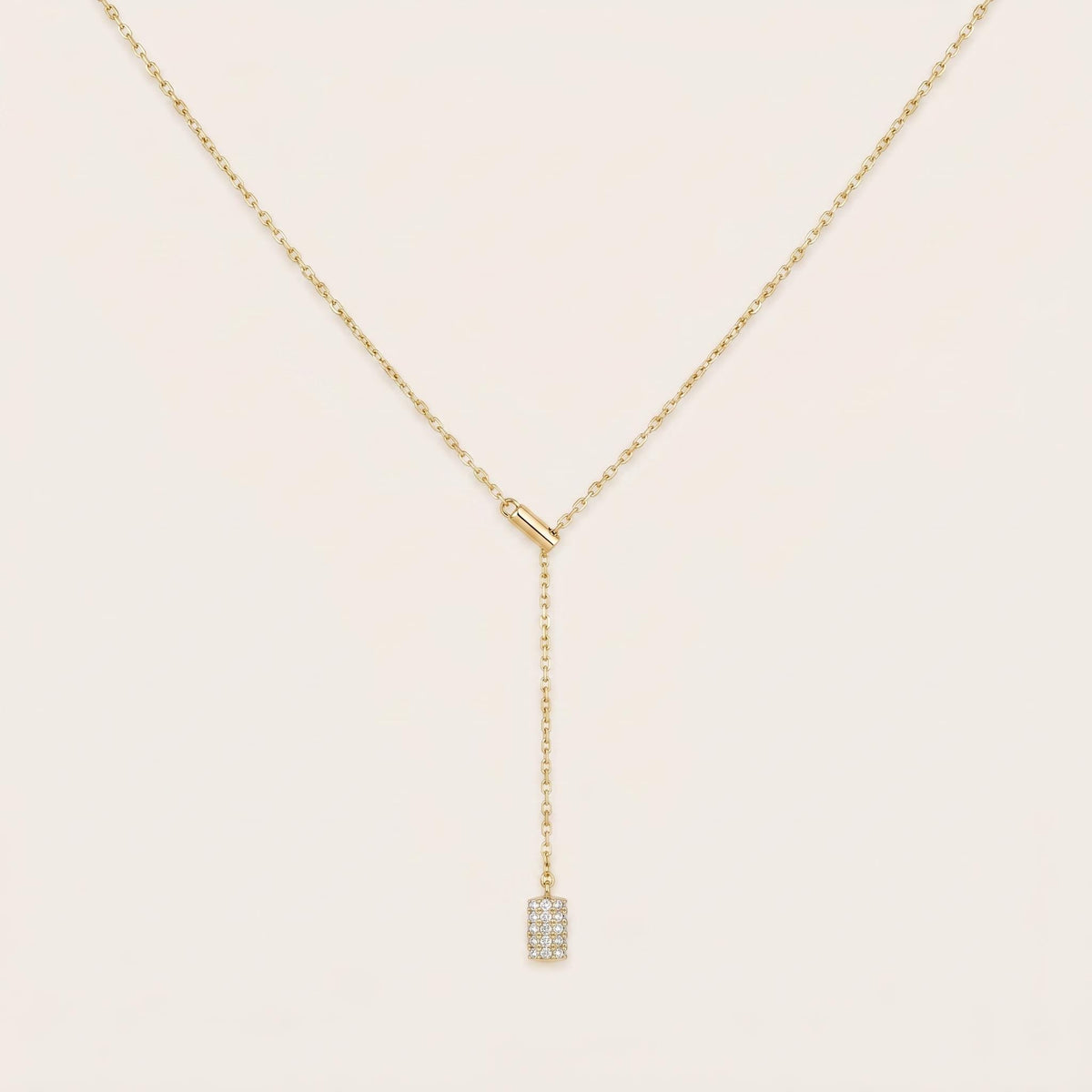 Pavé Drop Lariat Necklace: Sterling Silver or Gold Plated, Adjustable Y Chain