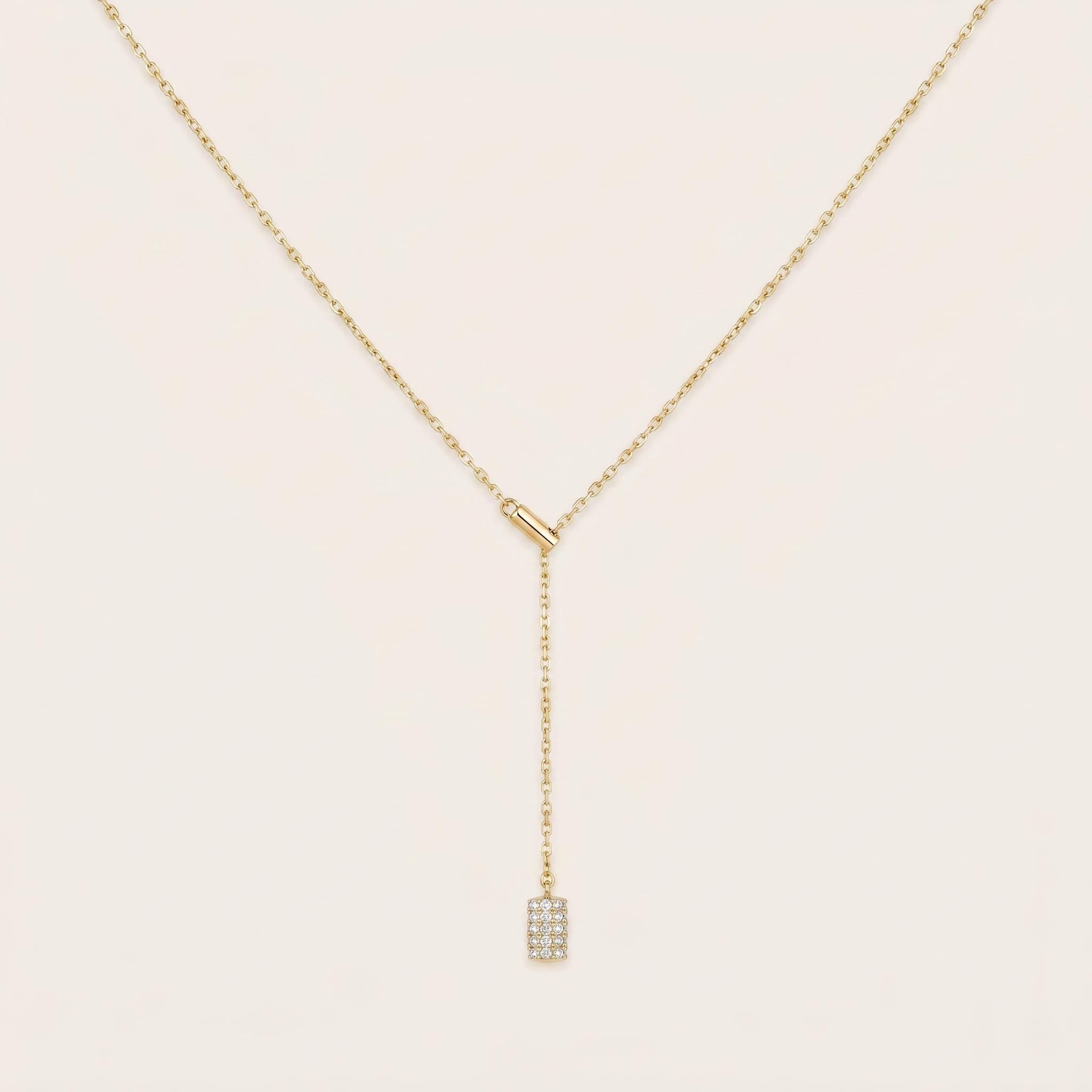 Pavé Drop Lariat Necklace: Sterling Silver or Gold Plated, Adjustable Y Chain