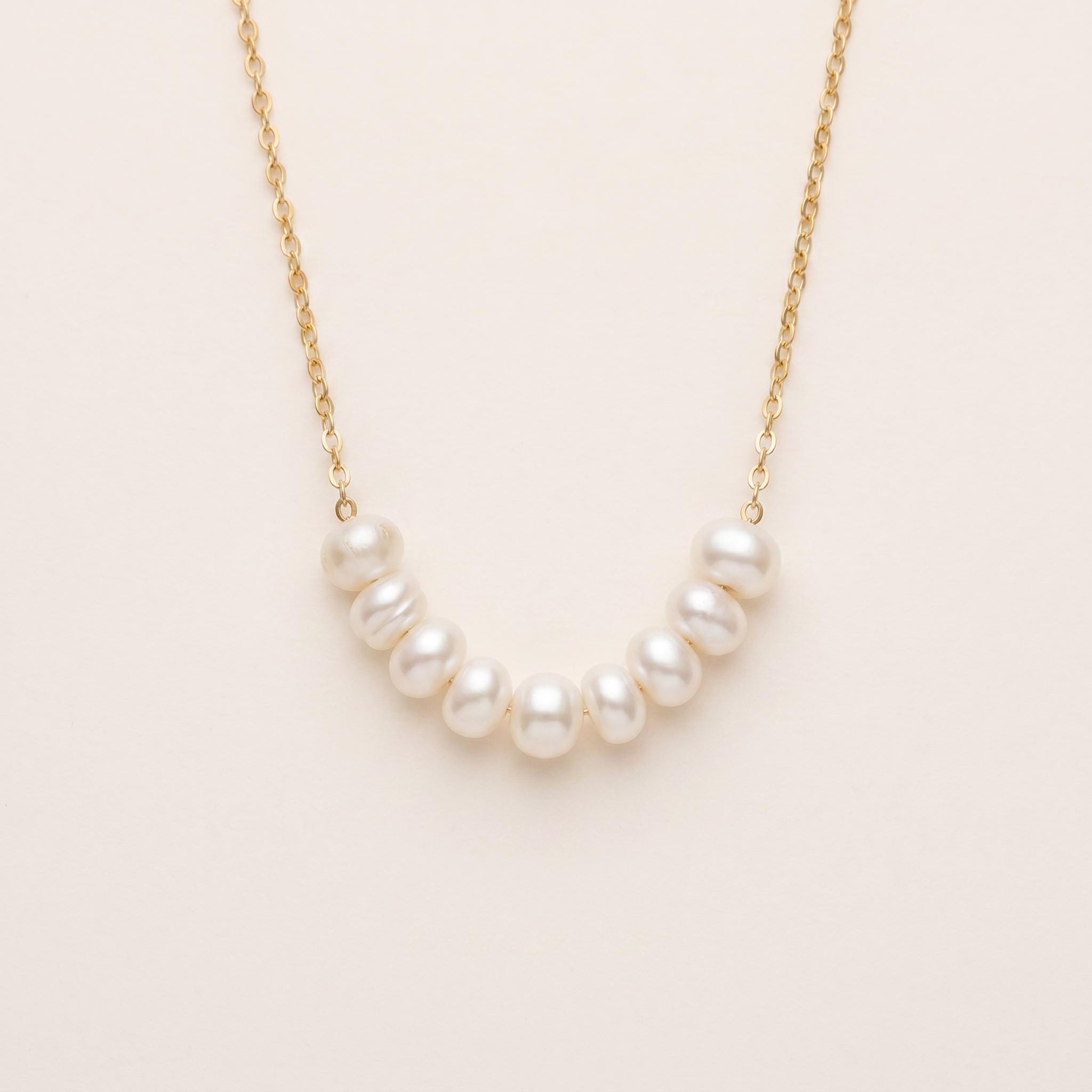 Freshwater Pearl Bar Necklace, 14k Gold Plated Sterling Silver, Minimalist Choker