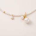 Mother of Pearl Choker Freshwater Pearl & Cubic Zirconia Charms, 14k Gold Plated Sterling Silver