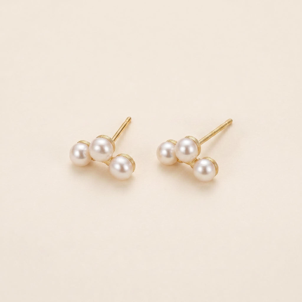 Trio Freshwater Pearl Cluster Stud Earrings – Gold Plated Sterling Silver