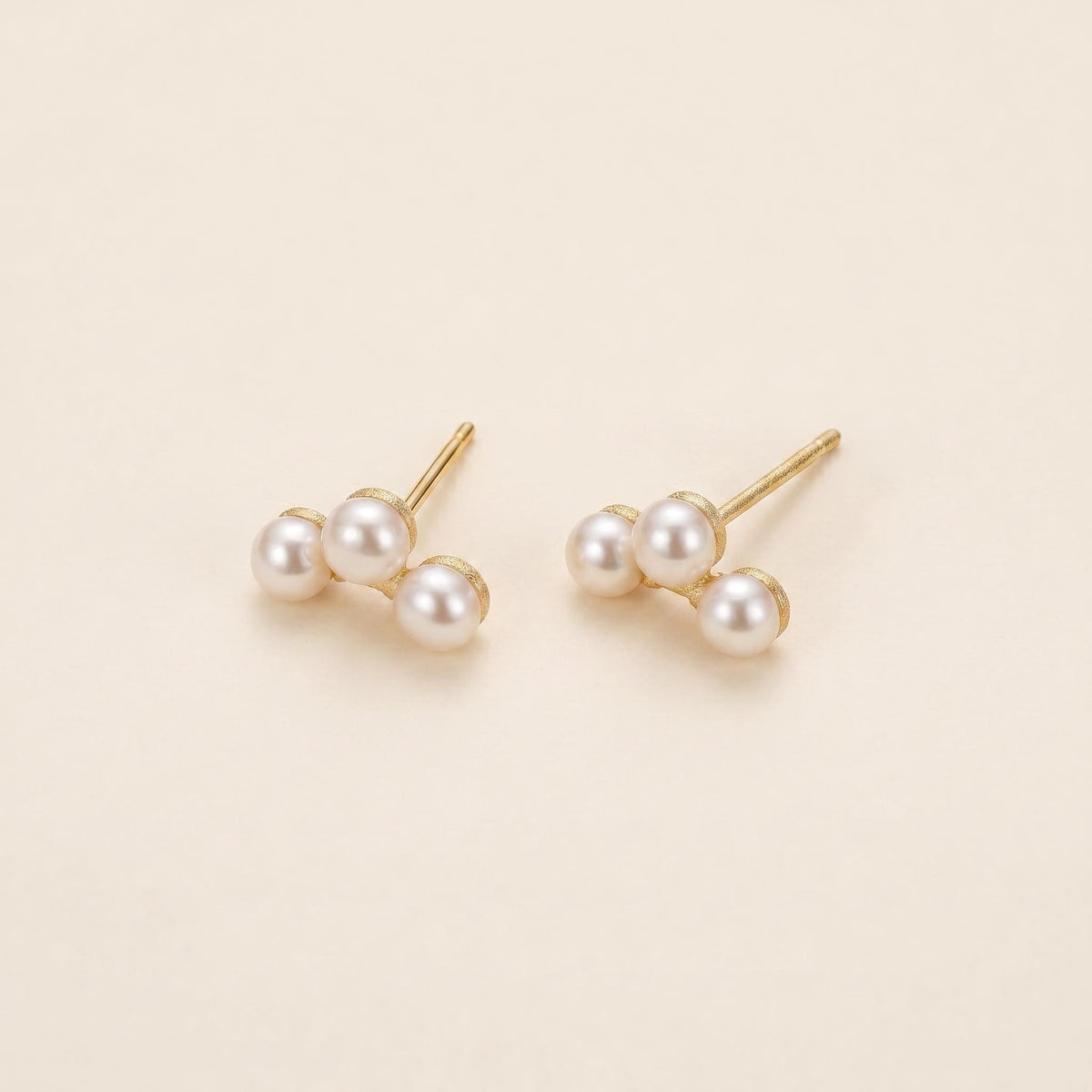 Trio Freshwater Pearl Cluster Stud Earrings – Gold Plated Sterling Silver