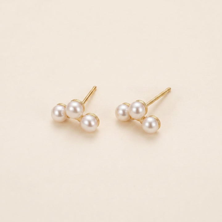 Trio Freshwater Pearl Cluster Stud Earrings – Gold Plated Sterling Silver