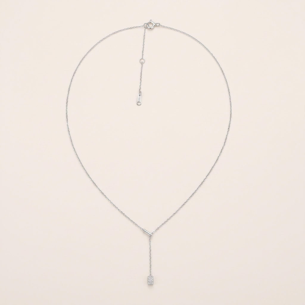 Pavé Drop Lariat Necklace: Sterling Silver or Gold Plated, Adjustable Y Chain