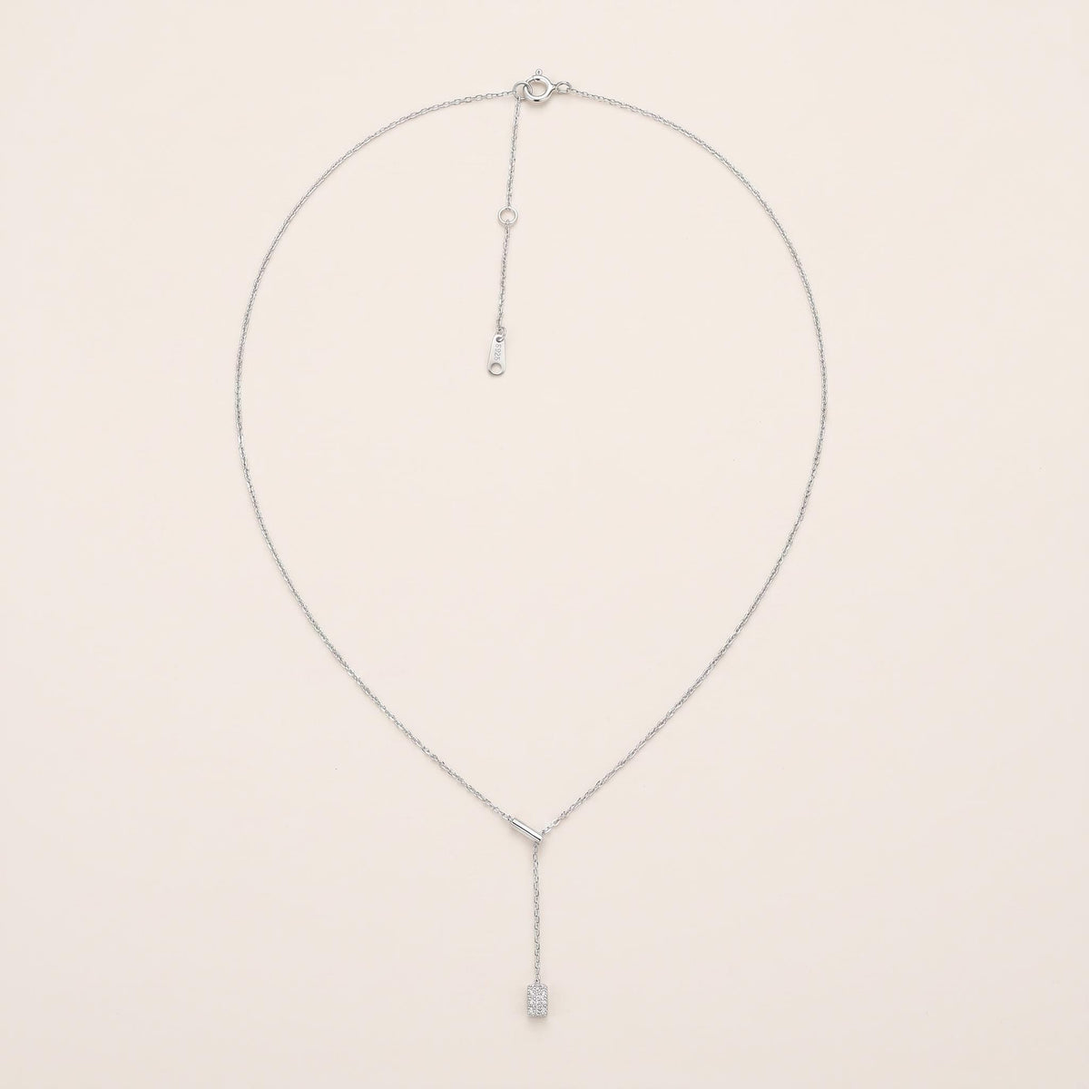 Pavé Drop Lariat Necklace: Sterling Silver or Gold Plated, Adjustable Y Chain