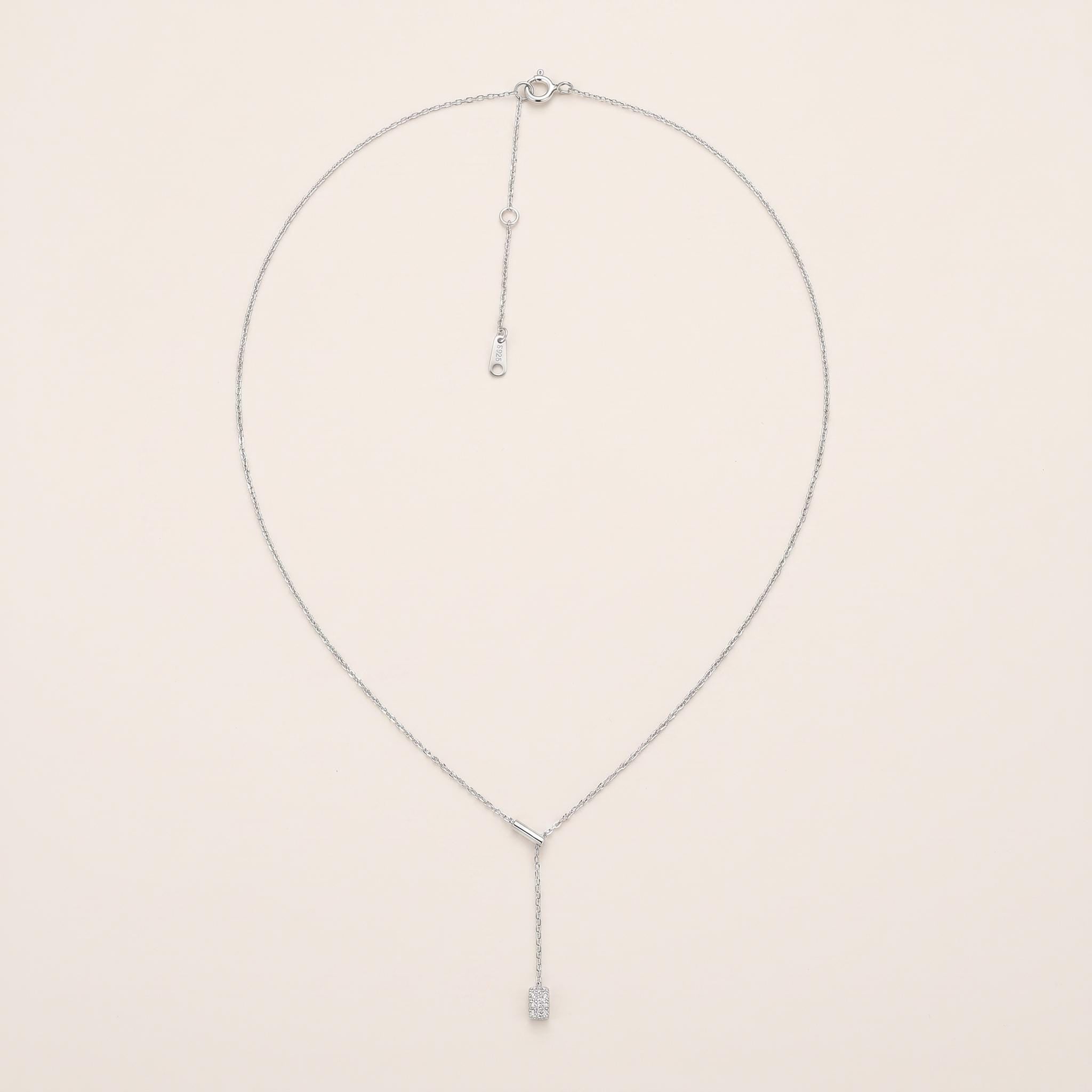 Pavé Drop Lariat Necklace: Sterling Silver or Gold Plated, Adjustable Y Chain
